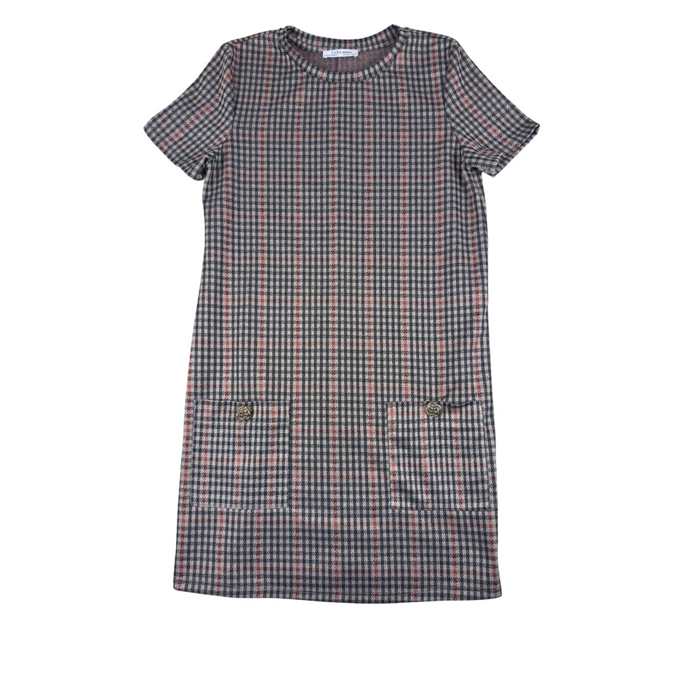 Zara Plaid Shift Dress Womens Small Brown